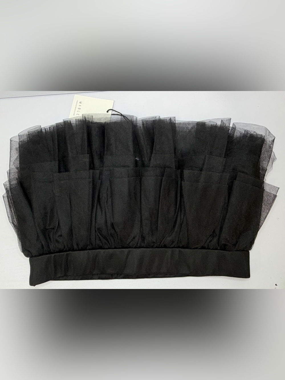 NWT MABLE Black Tulle Ruffle Tube Top Strapless Tiered Crop Top Medium